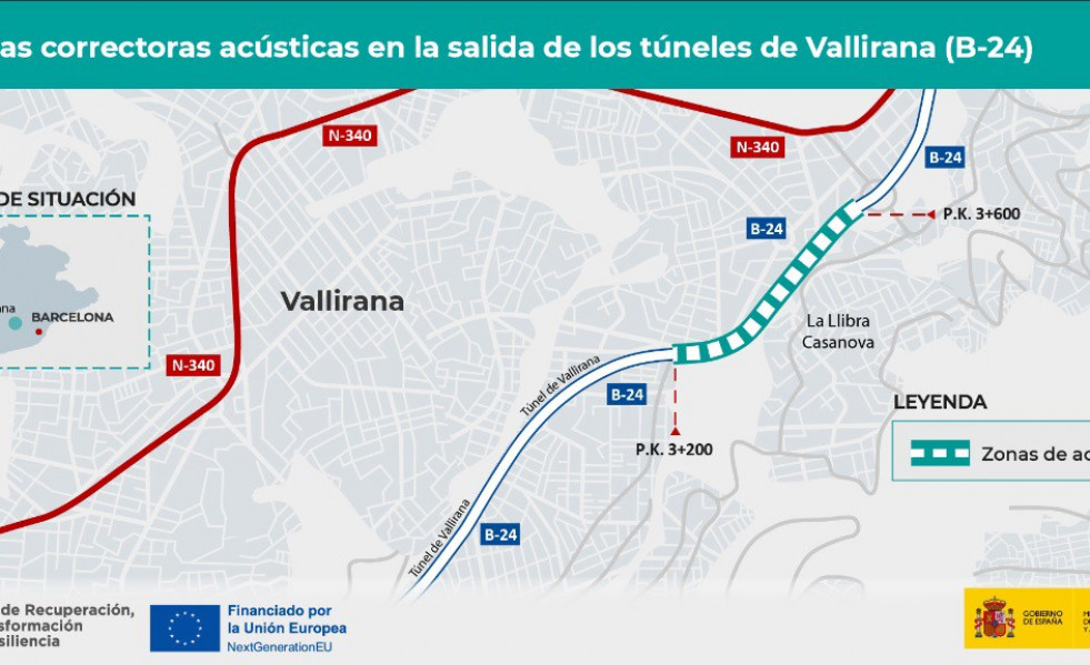 Medidas correctoras acústicas en la salida de los túneles de Vallirana (B-24)