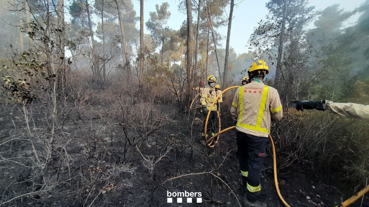 Trabajos de extinción de un incendio en Vallirana (Barcelona)